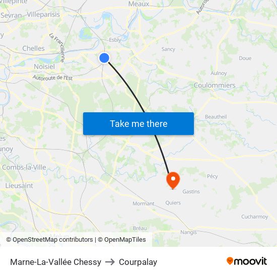 Marne-La-Vallée Chessy to Courpalay map