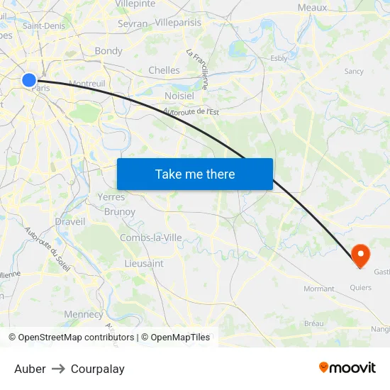 Auber to Courpalay map