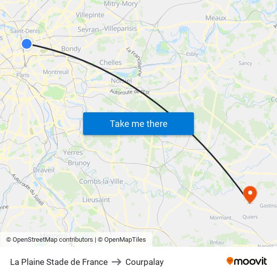 La Plaine Stade de France to Courpalay map