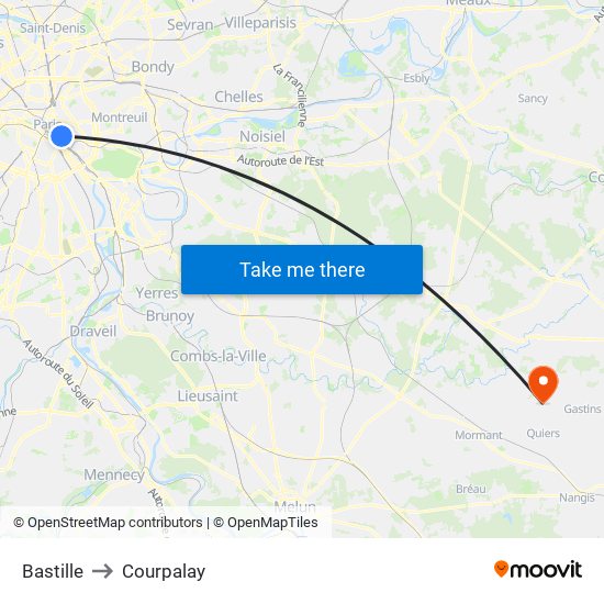 Bastille to Courpalay map
