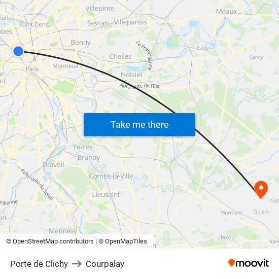 Porte de Clichy to Courpalay map