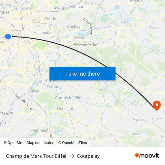 Champ de Mars Tour Eiffel to Courpalay map