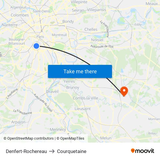 Denfert-Rochereau to Courquetaine map