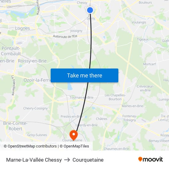 Marne-La-Vallée Chessy to Courquetaine map