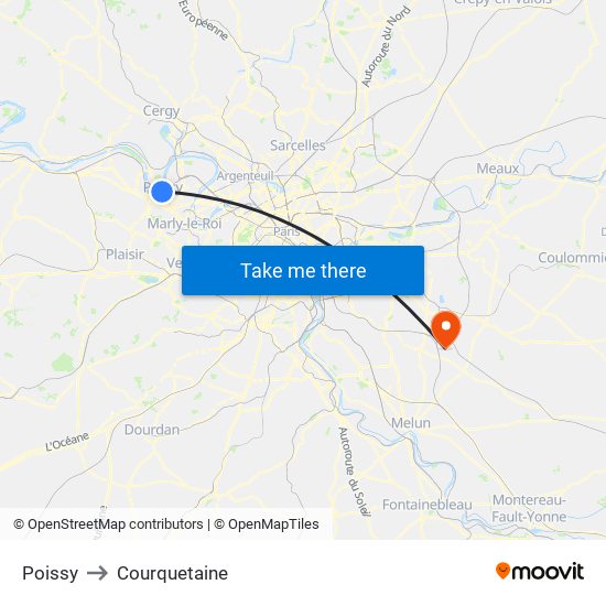 Poissy to Courquetaine map