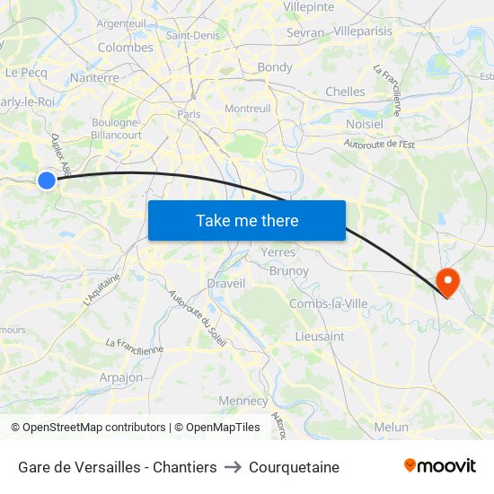 Gare de Versailles - Chantiers to Courquetaine map