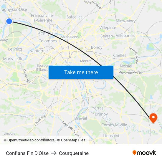 Conflans Fin D'Oise to Courquetaine map