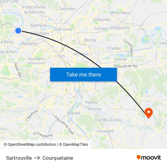 Sartrouville to Courquetaine map