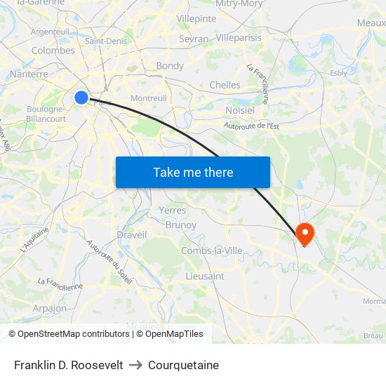 Franklin D. Roosevelt to Courquetaine map