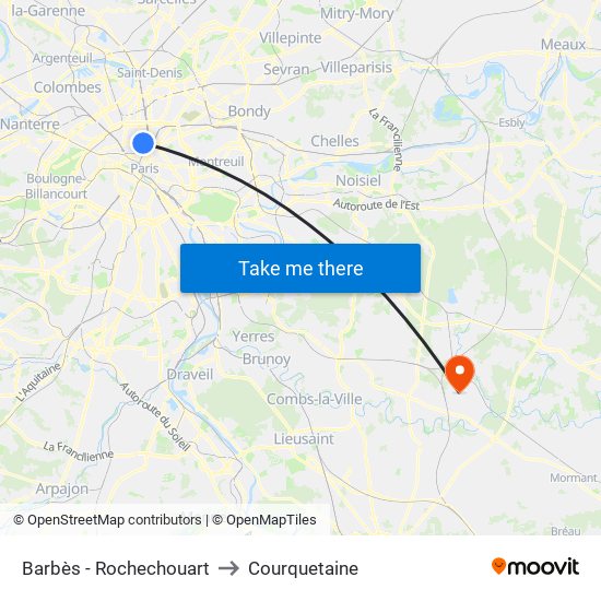 Barbès - Rochechouart to Courquetaine map