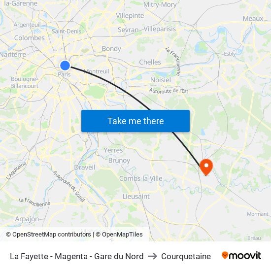 La Fayette - Magenta - Gare du Nord to Courquetaine map