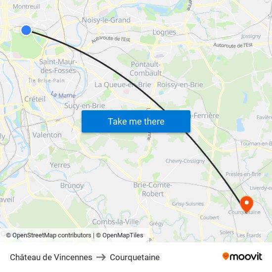 Château de Vincennes to Courquetaine map