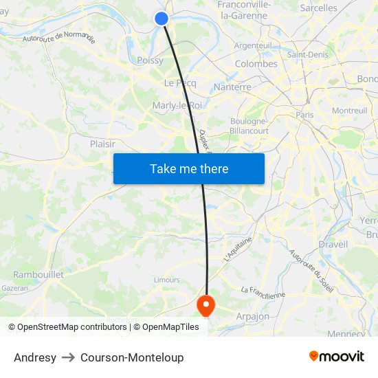 Andresy to Courson-Monteloup map