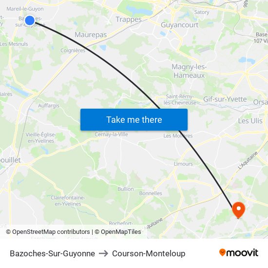Bazoches-Sur-Guyonne to Courson-Monteloup map