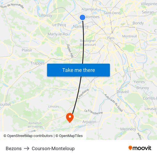 Bezons to Courson-Monteloup map