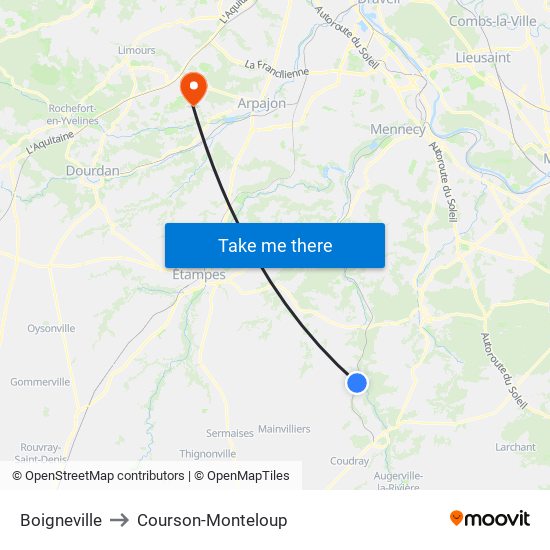 Boigneville to Courson-Monteloup map