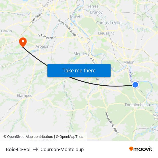 Bois-Le-Roi to Courson-Monteloup map