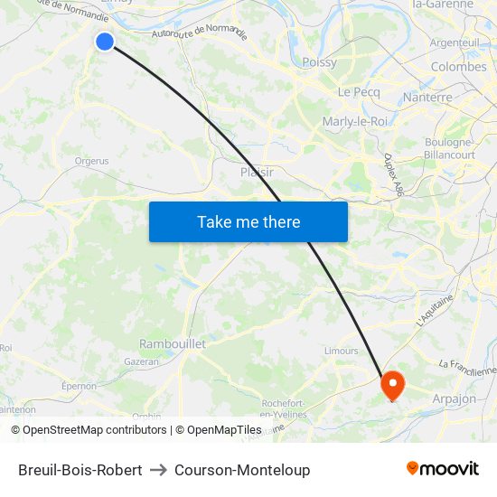 Breuil-Bois-Robert to Courson-Monteloup map