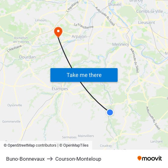 Buno-Bonnevaux to Courson-Monteloup map
