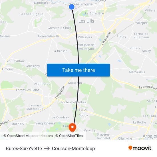 Bures-Sur-Yvette to Courson-Monteloup map