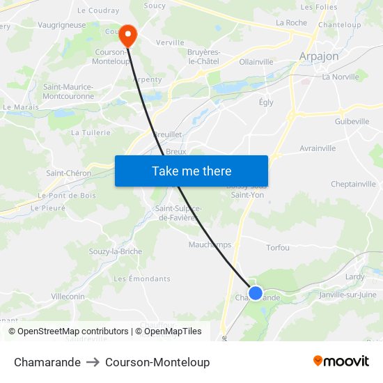 Chamarande to Courson-Monteloup map