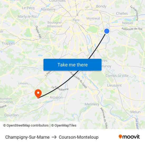 Champigny-Sur-Marne to Courson-Monteloup map