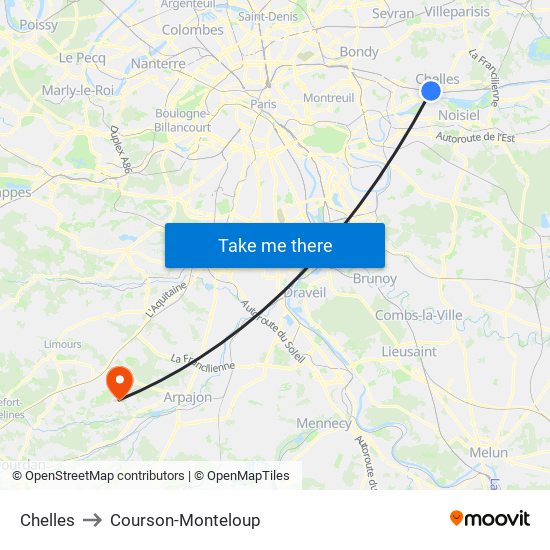 Chelles to Courson-Monteloup map