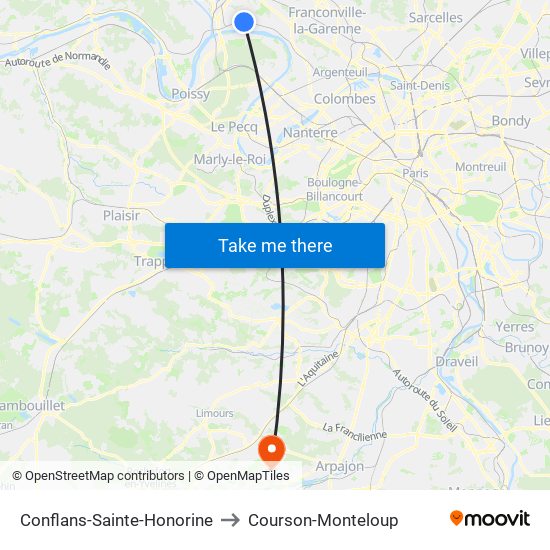 Conflans-Sainte-Honorine to Courson-Monteloup map