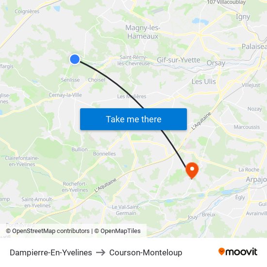 Dampierre-En-Yvelines to Courson-Monteloup map