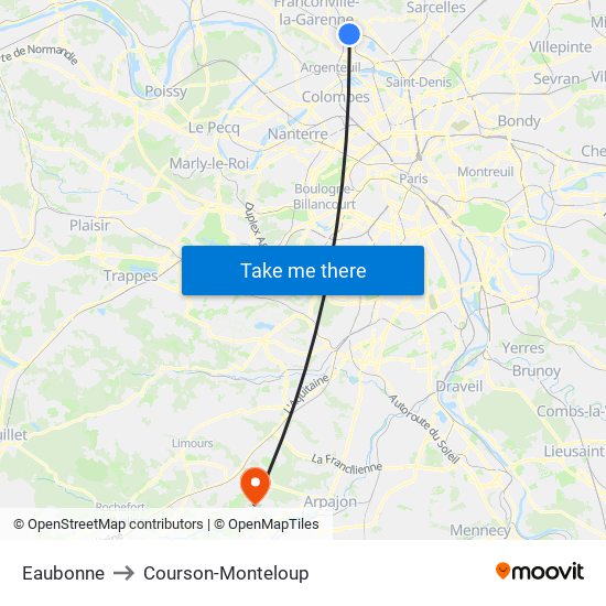 Eaubonne to Courson-Monteloup map