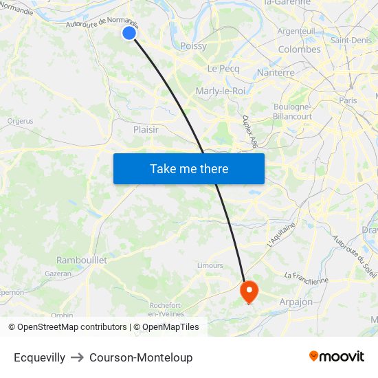 Ecquevilly to Courson-Monteloup map
