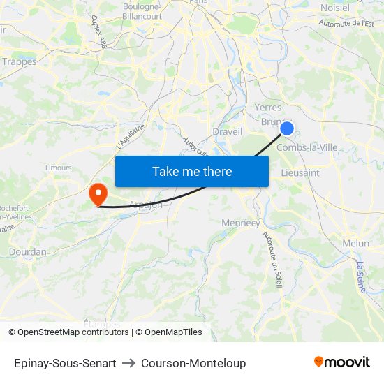 Epinay-Sous-Senart to Courson-Monteloup map