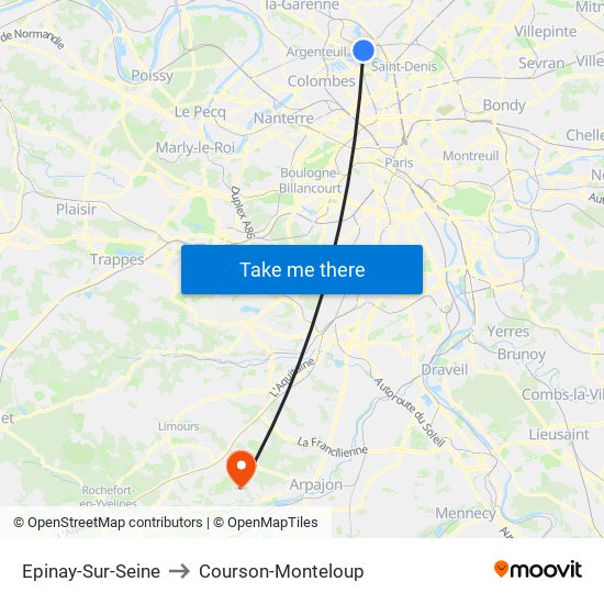 Epinay-Sur-Seine to Courson-Monteloup map