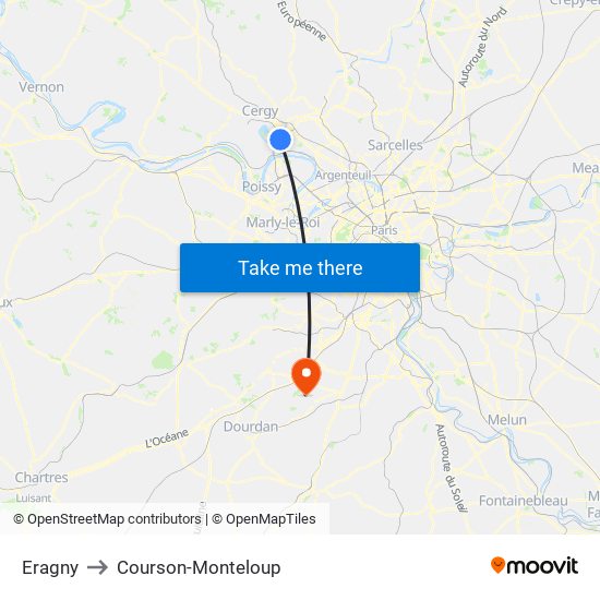 Eragny to Courson-Monteloup map