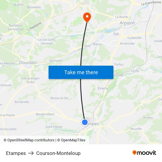 Etampes to Courson-Monteloup map