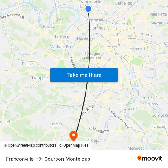 Franconville to Courson-Monteloup map