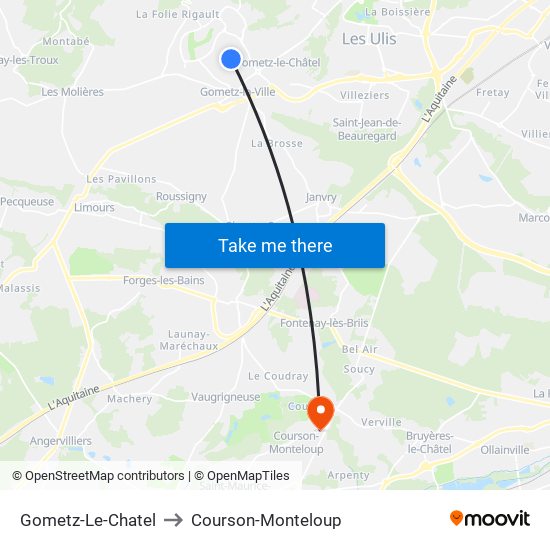 Gometz-Le-Chatel to Courson-Monteloup map