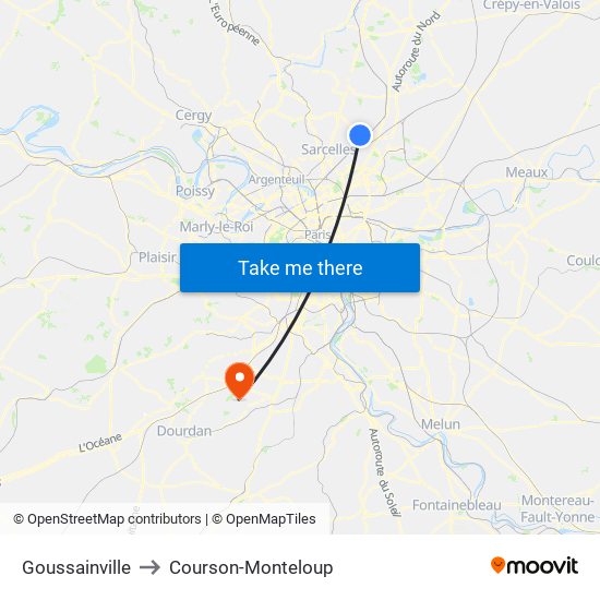 Goussainville to Courson-Monteloup map