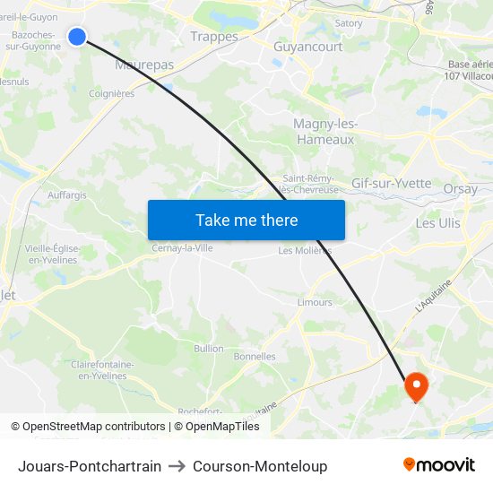 Jouars-Pontchartrain to Courson-Monteloup map