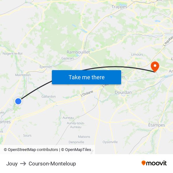 Jouy to Courson-Monteloup map