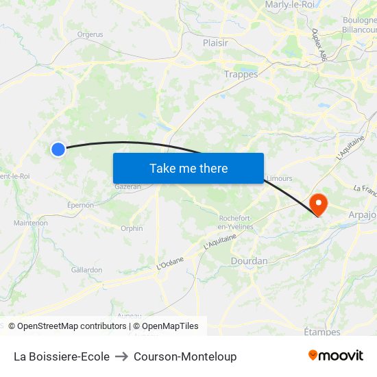 La Boissiere-Ecole to Courson-Monteloup map