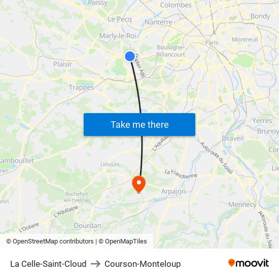 La Celle-Saint-Cloud to Courson-Monteloup map