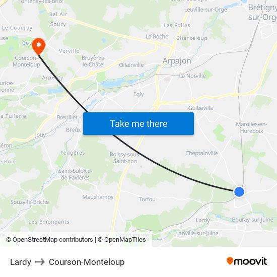 Lardy to Courson-Monteloup map