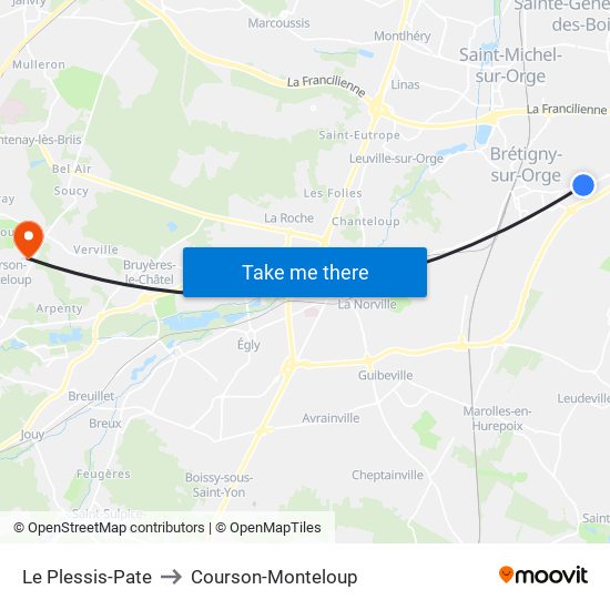 Le Plessis-Pate to Courson-Monteloup map