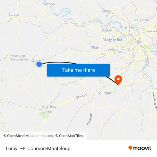 Luray to Courson-Monteloup map