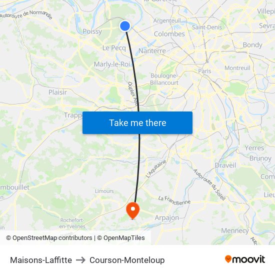Maisons-Laffitte to Courson-Monteloup map