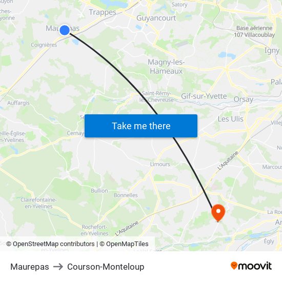 Maurepas to Courson-Monteloup map