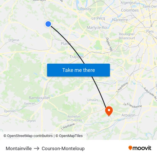 Montainville to Courson-Monteloup map