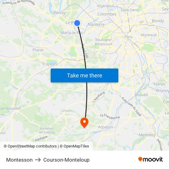 Montesson to Courson-Monteloup map