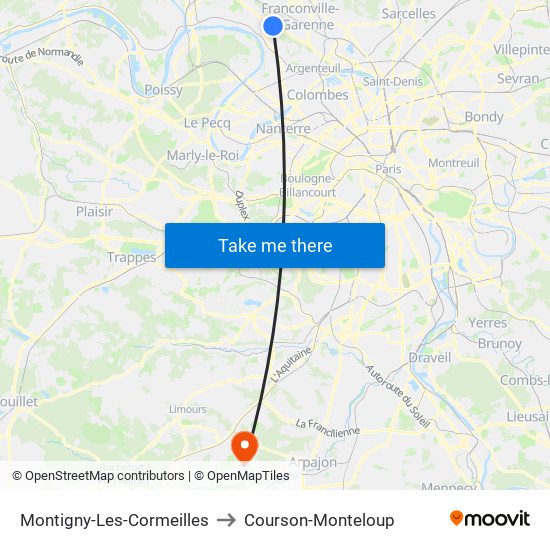 Montigny-Les-Cormeilles to Courson-Monteloup map